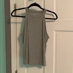 Grey High Neck Crop Tank